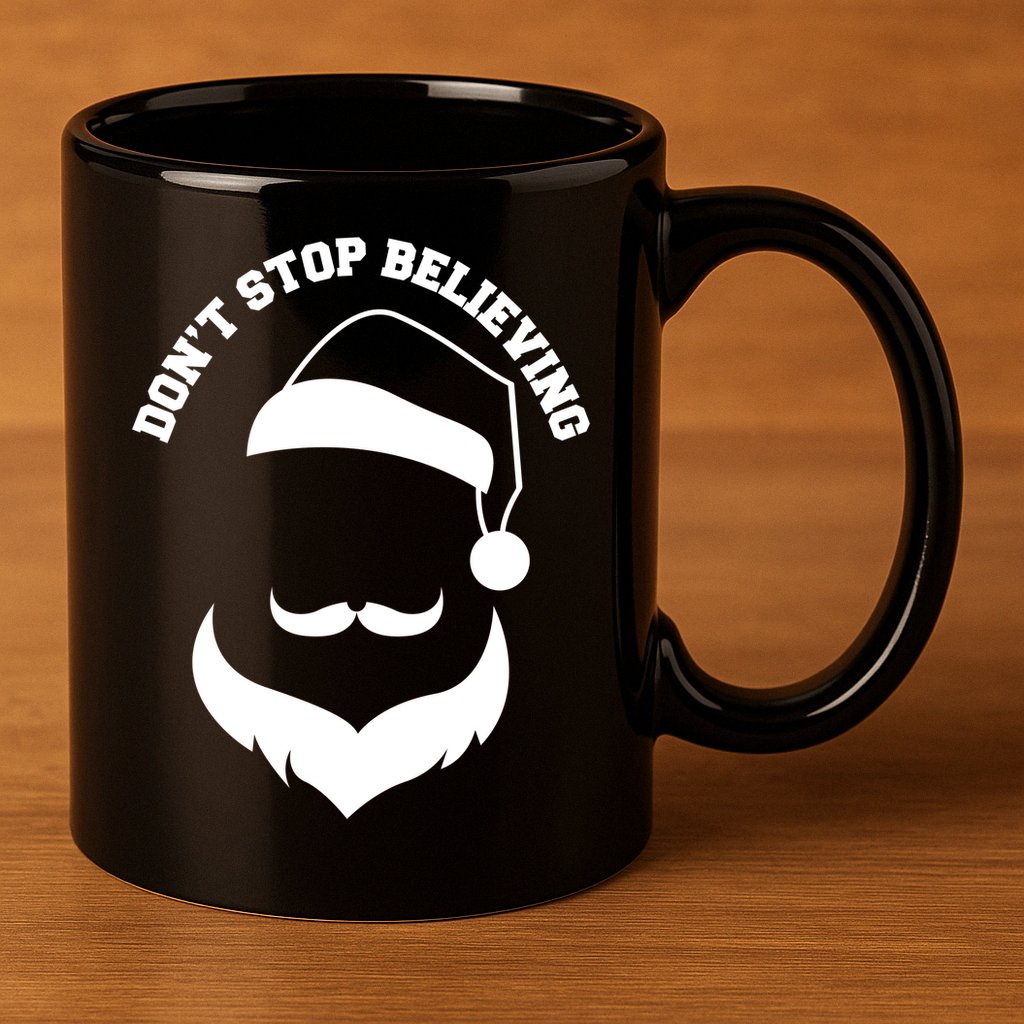 Don't Stop Believing Santa Face 11oz C Handle Ceramic Mug
