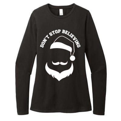 Don't Stop Believing Santa Face Womens CVC Long Sleeve Shirt