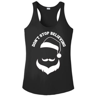 Don't Stop Believing Santa Face Ladies PosiCharge Competitor Racerback Tank