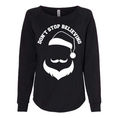 Don't Stop Believing Santa Face Womens California Wash Sweatshirt