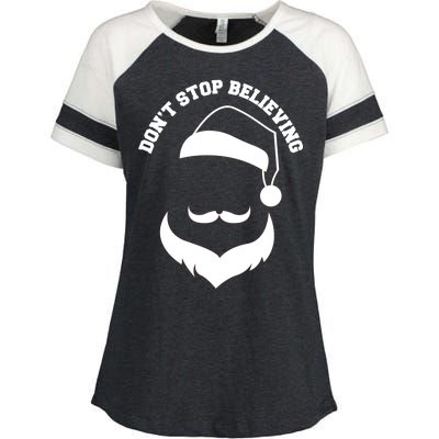 Don't Stop Believing Santa Face Enza Ladies Jersey Colorblock Tee