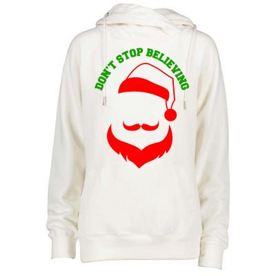 Don't Stop Believing Santa Face Womens Funnel Neck Pullover Hood