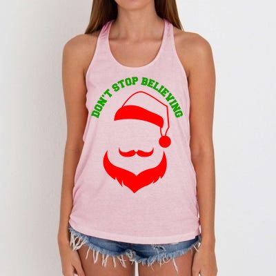 Don't Stop Believing Santa Face Women's Knotted Racerback Tank