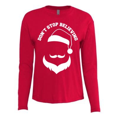 Don't Stop Believing Santa Face Womens Cotton Relaxed Long Sleeve T-Shirt