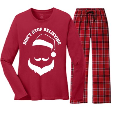 Don't Stop Believing Santa Face Women's Long Sleeve Flannel Pajama Set 