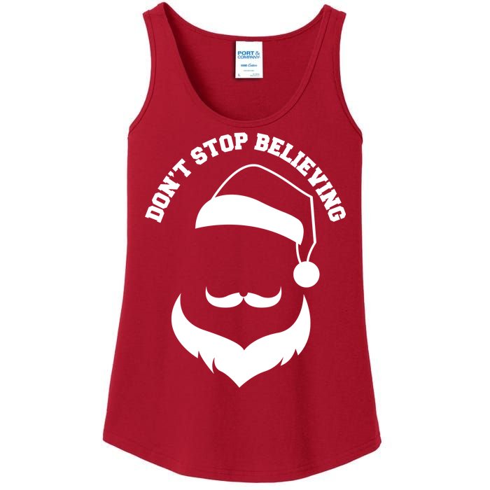 Don't Stop Believing Santa Face Ladies Essential Tank