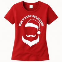 Don't Stop Believing Santa Face Womens T-Shirt