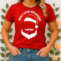 Don't Stop Believing Santa Face Womens T-Shirt