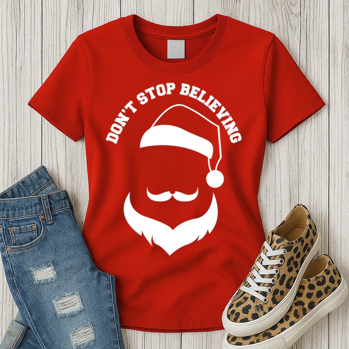 Don't Stop Believing Santa Face Womens T-Shirt
