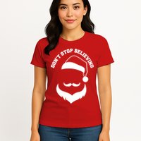 Don't Stop Believing Santa Face Womens T-Shirt