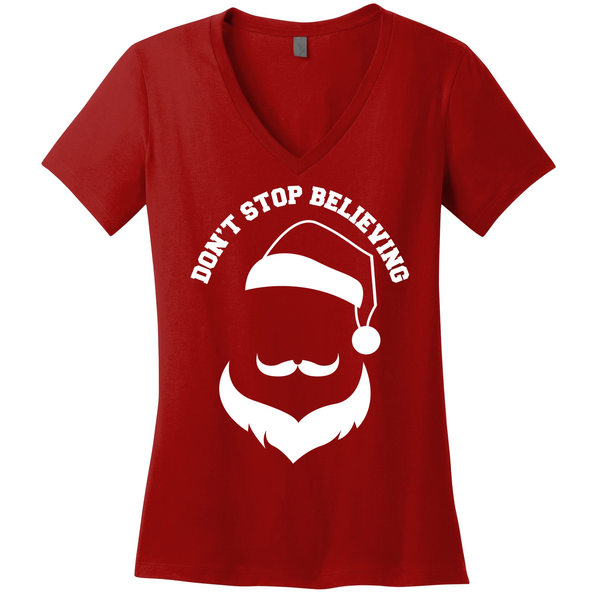 Don't Stop Believing Santa Face Women's V-Neck T-Shirt