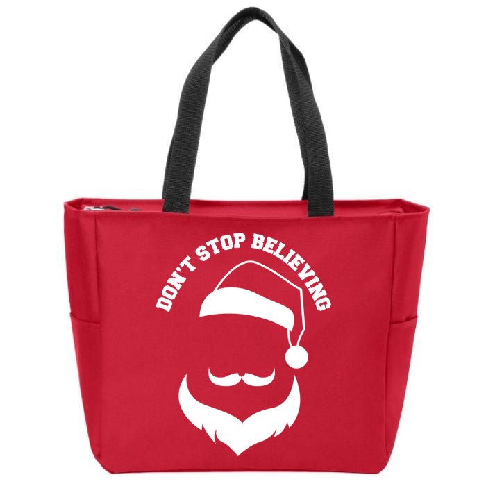 Don't Stop Believing Santa Face Zip Tote Bag