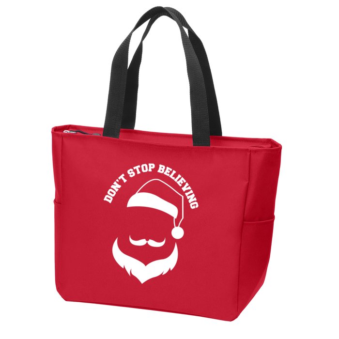 Don't Stop Believing Santa Face Zip Tote Bag