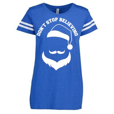 Don't Stop Believing Santa Face Enza Ladies Jersey Football T-Shirt