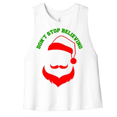 Don't Stop Believing Santa Face Women's Racerback Cropped Tank