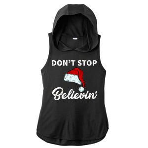 Don't Stop Believing Santa Hat Ladies PosiCharge Tri-Blend Wicking Draft Hoodie Tank