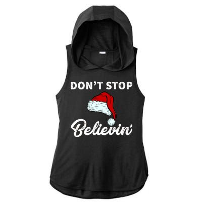 Don't Stop Believing Santa Hat Ladies PosiCharge Tri-Blend Wicking Draft Hoodie Tank