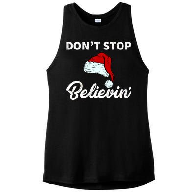 Don't Stop Believing Santa Hat Ladies PosiCharge Tri-Blend Wicking Tank