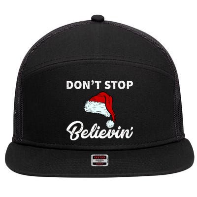 Don't Stop Believing Santa Hat 7 Panel Mesh Trucker Snapback Hat