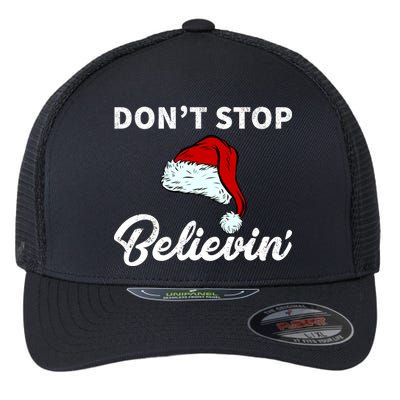 Don't Stop Believing Santa Hat Flexfit Unipanel Trucker Cap