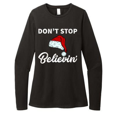 Don't Stop Believing Santa Hat Womens CVC Long Sleeve Shirt