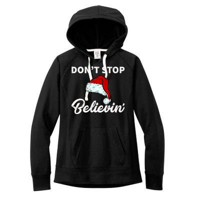 Don't Stop Believing Santa Hat Women's Fleece Hoodie