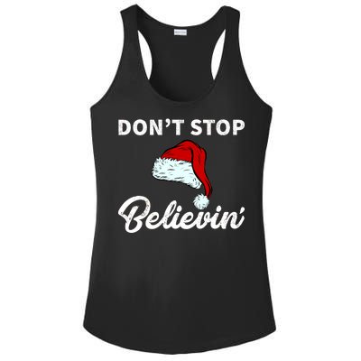 Don't Stop Believing Santa Hat Ladies PosiCharge Competitor Racerback Tank