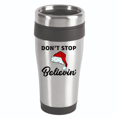 Don't Stop Believing Santa Hat 16oz Travel Tumbler