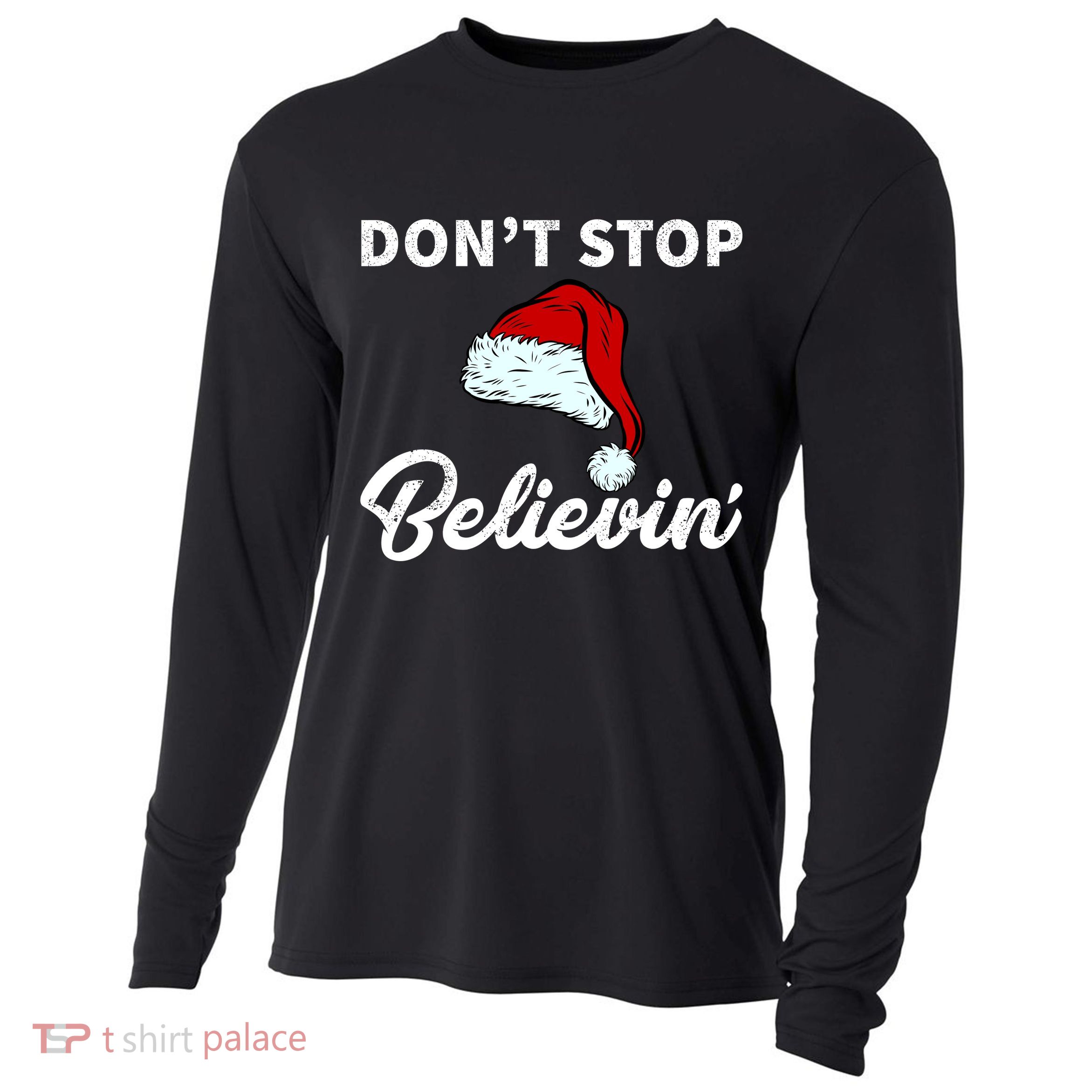 Don't Stop Believing Santa Hat Cooling Performance Long Sleeve Crew