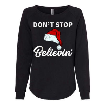 Don't Stop Believing Santa Hat Womens California Wash Sweatshirt