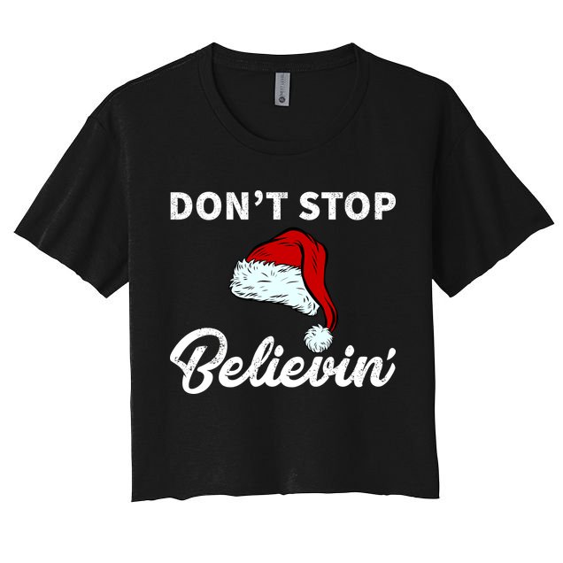 Don't Stop Believing Santa Hat Crop Top