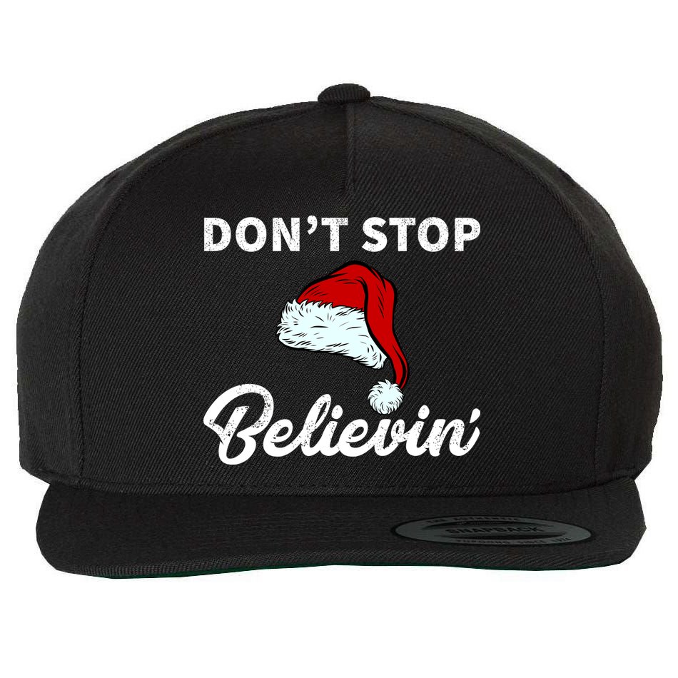 Don't Stop Believing Santa Hat Wool Snapback Cap
