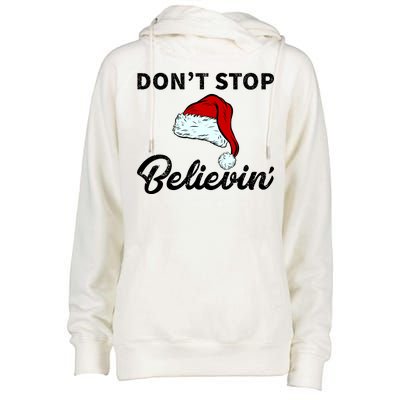 Don't Stop Believing Santa Hat Womens Funnel Neck Pullover Hood