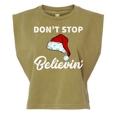 Don't Stop Believing Santa Hat Garment-Dyed Women's Muscle Tee