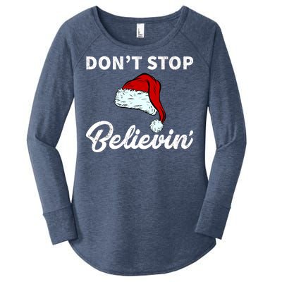 Don't Stop Believing Santa Hat Women's Perfect Tri Tunic Long Sleeve Shirt