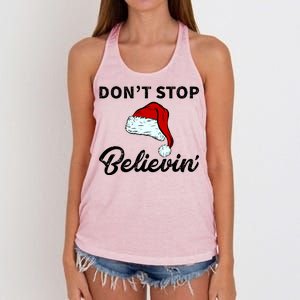 Don't Stop Believing Santa Hat Women's Knotted Racerback Tank