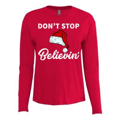 Don't Stop Believing Santa Hat Womens Cotton Relaxed Long Sleeve T-Shirt