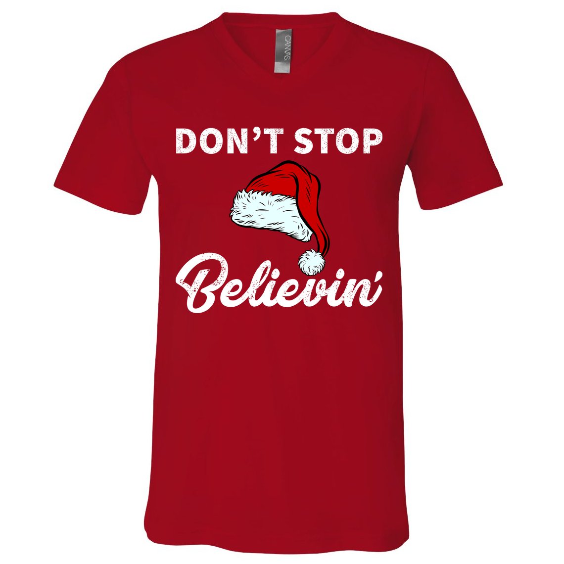 Don't Stop Believing Santa Hat V-Neck T-Shirt