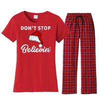 Don't Stop Believing Santa Hat Women's Flannel Pajama Set