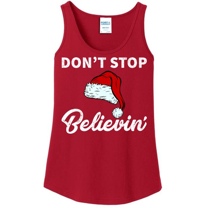 Don't Stop Believing Santa Hat Ladies Essential Tank