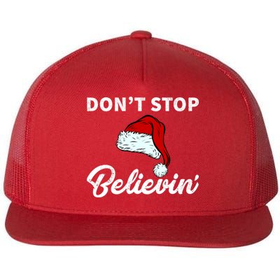 Don't Stop Believing Santa Hat Flat Bill Trucker Hat