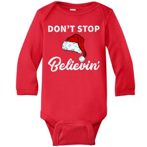 Don't Stop Believing Santa Hat Baby Long Sleeve Bodysuit