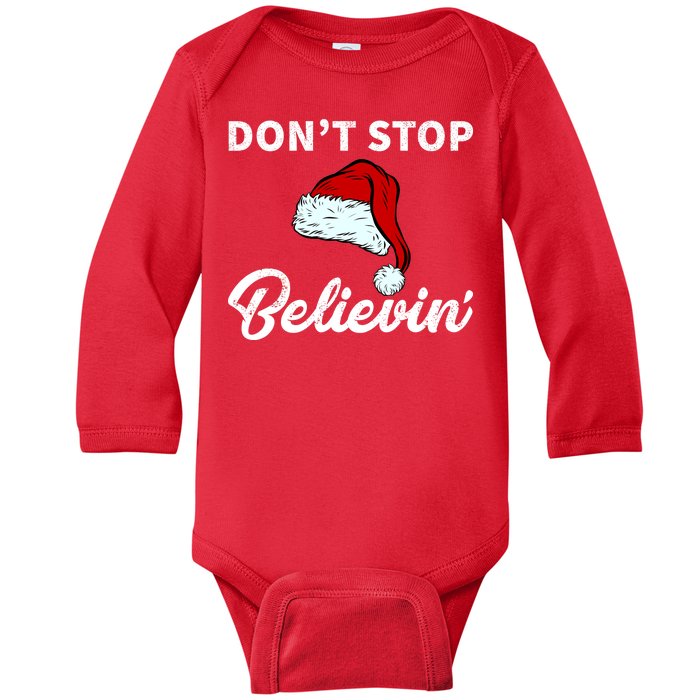 Don't Stop Believing Santa Hat Baby Long Sleeve Bodysuit