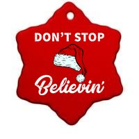 Don't Stop Believing Santa Hat Ceramic Star Ornament