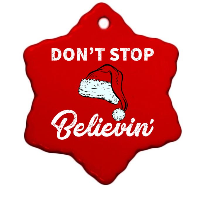 Don't Stop Believing Santa Hat Ceramic Star Ornament