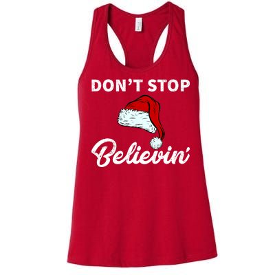 Don't Stop Believing Santa Hat Women's Racerback Tank