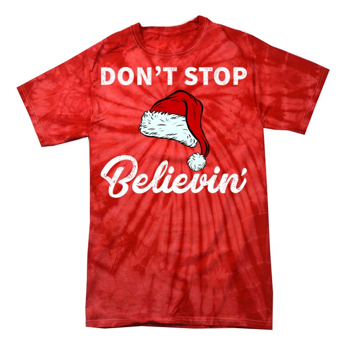 Don't Stop Believing Santa Hat Tie-Dye T-Shirt