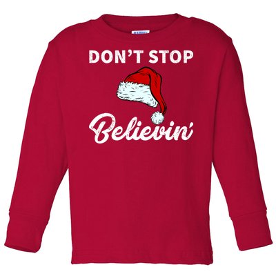 Don't Stop Believing Santa Hat Toddler Long Sleeve Shirt