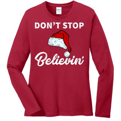 Don't Stop Believing Santa Hat Ladies Long Sleeve Shirt