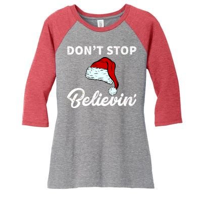 Don't Stop Believing Santa Hat Women's Tri-Blend 3/4-Sleeve Raglan Shirt